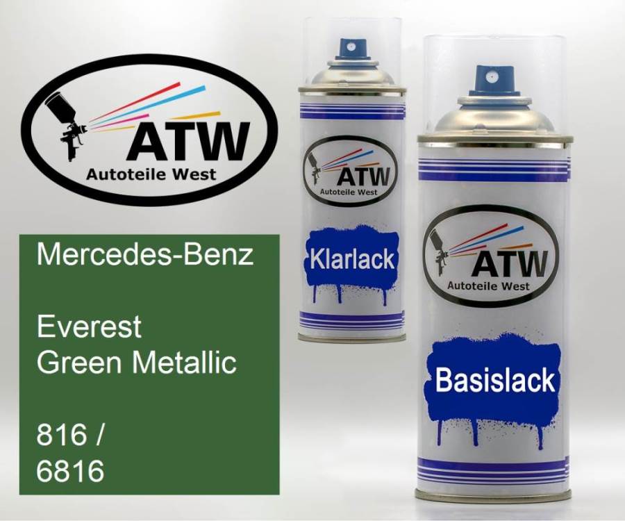 Mercedes-Benz, Everest Green Metallic, 816 / 6816: 400ml Sprühdose + 400ml Klarlack - Set, von ATW Autoteile West.